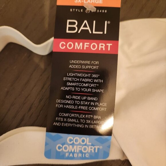 New with Tags Bali Comfort White Bra 3XL with underwire cool comfort fabric - Picture 4 of 4